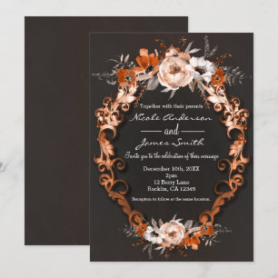 Herbstliche Hochzeit Orange Blumen Elegant Einladung