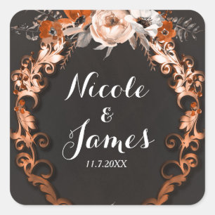 Herbstliche Hochzeit Orange Blumen Geschenke Quadratischer Aufkleber