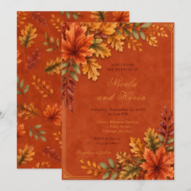 Herbstliche Hochzeit Terrakotta Einladung (Vorne/Hinten)