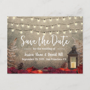 Herbstliche Hochzeit Vintage Laterne Save-the-Date Ankündigungspostkarte