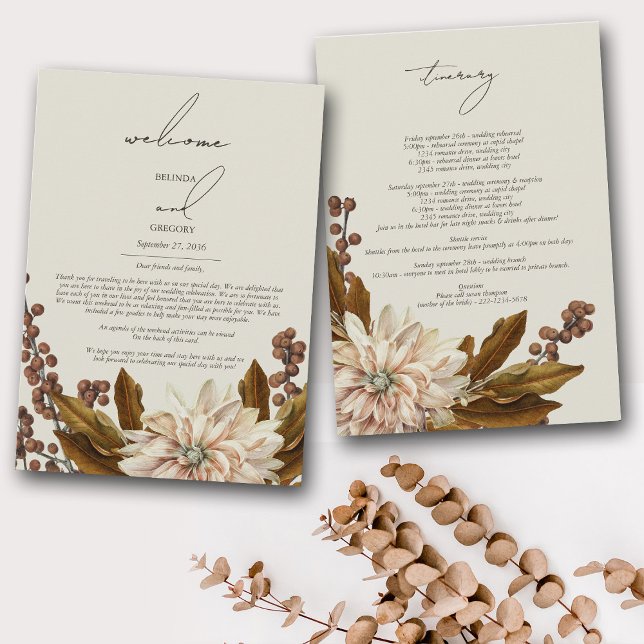 Herbstliche Hochzeitreise mit floralem Wasser Programm (Autumn Floral Watercolor Wedding Itinerary Program)