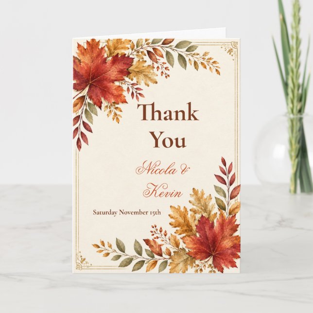 Herbstliche Hochzeitscreme Dankeskarte (Vorderseite)