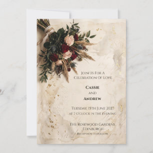 Herbstliche Hochzeitseinladung mit Blumendekor und Einladung
