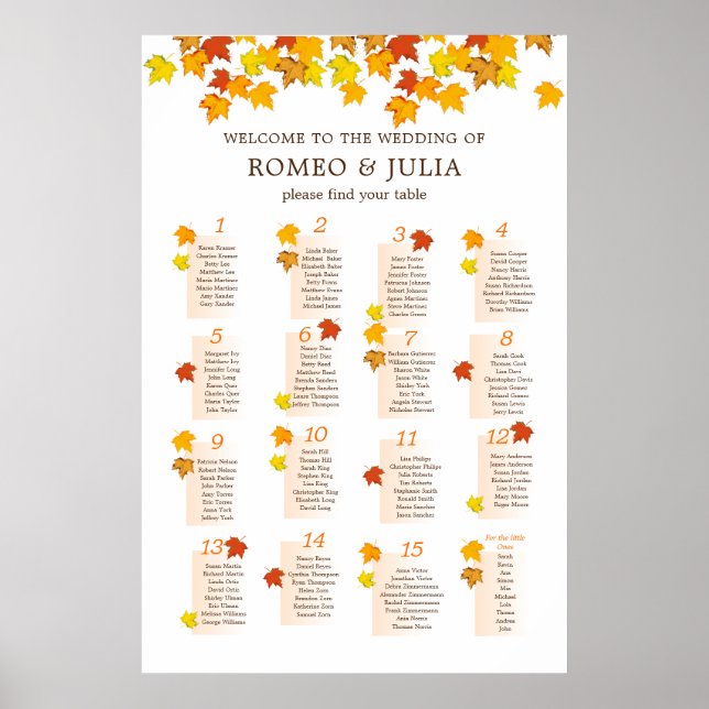 Herbstliche Hochzeitstabelle 15 Tabellen Poster (Vorne)