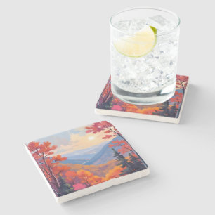 Herbstliche Hügel Herbstlaub Laub Wasserfarbe Steinuntersetzer