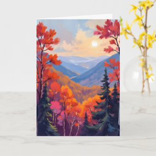 Herbstliche Hügel Herbstlaub Laub Wasserfarben Karte