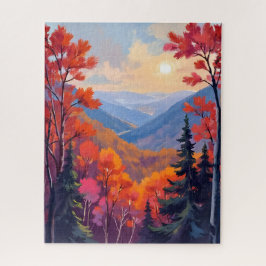 Herbstliche Hügel | Wasserfarben Herbstlaub Laubwe Puzzle