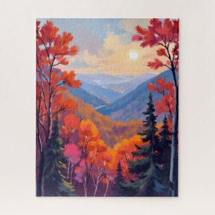 Herbstliche Hügel   Wasserfarben Herbstlaub Laubwe Puzzle