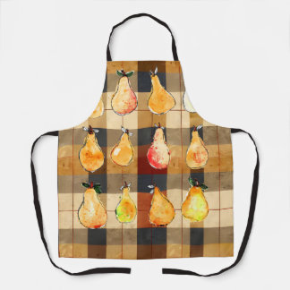 Herbstliche Karierte Schürze mit Birnen-Design