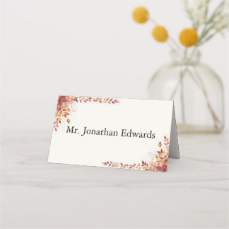 Herbstliche katholische Hochzeit in Rot und Gold Platzkarte