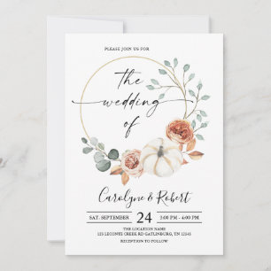 Herbstliche Kürbis-Blumen-Hochzeitseinladung Einladung