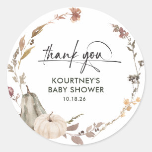 Herbstliche Kürbis-Dankeschön-Baby-Party Runder Aufkleber