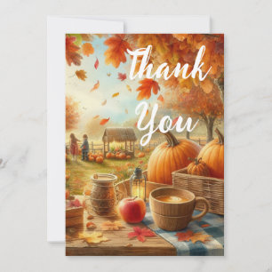 Herbstliche Kürbisse und orange Blätter Dankeskarte