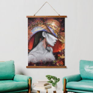 Herbstliche Lady Hanging Tapestry - Malerei Wandteppich Mit Holzrahmen