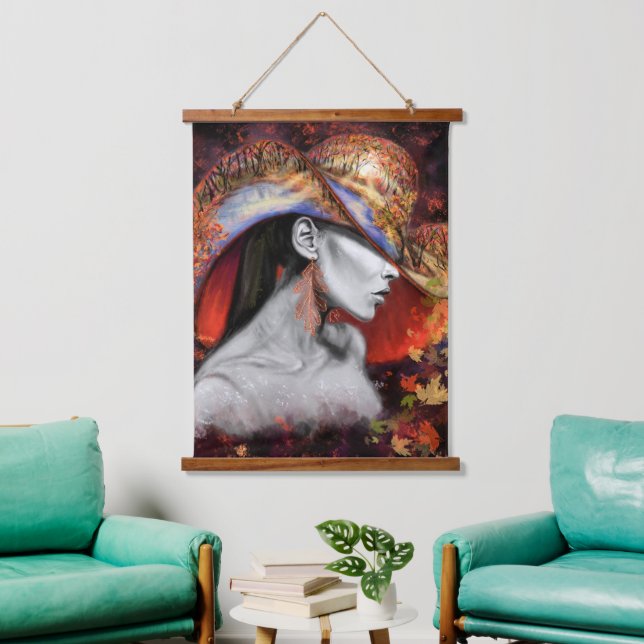 Herbstliche Lady Hanging Tapestry - Malerei Wandteppich Mit Holzrahmen (Wohnzimmer)