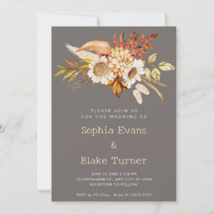 Herbstliche Landblumen Botanisch Silber Hochzeit Einladung