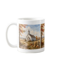 Herbstliche ländliche Kirchen-Wasserfarbenlandscha
