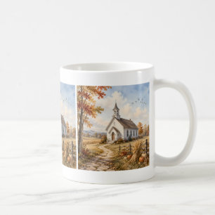 Herbstliche ländliche Kirchen-Wasserfarbenlandscha Kaffeetasse
