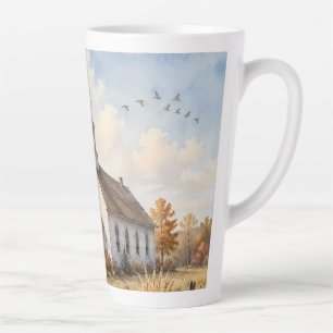 Herbstliche ländliche Kirchen-Wasserfarbenlandscha Milchtasse