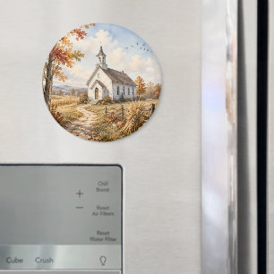 Herbstliche ländliche Kirchen-Wasserlandschaft Magnet