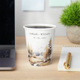 Herbstliche Landschaft Hochzeit mit verschlungener Pappbecher