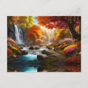 Herbstliche Landschaft Wasserfall im Park Postkarte
