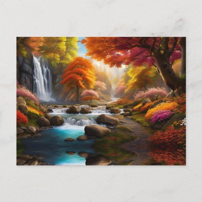 Herbstliche Landschaft Wasserfall im Park Postkarte (Vorderseite)