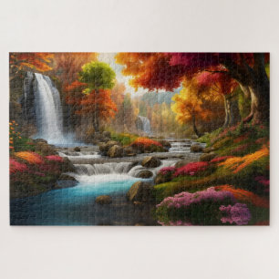 Herbstliche Landschaft Wasserfall im Park Puzzle