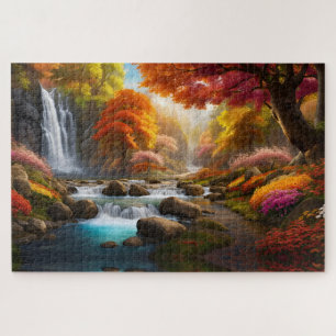 Herbstliche Landschaft Wasserfall im Park Puzzle