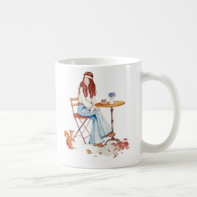 Herbstliche Laune – Mädchen, Kaffee & neugieriges  Kaffeetasse (Rechts)
