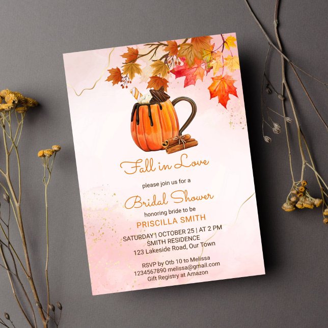 Herbstliche Liebe Kürbiskernmühle Brautparty Einladung (Fall in love autumn themed bridal shower template invitation instant download pumpkin tea maple)