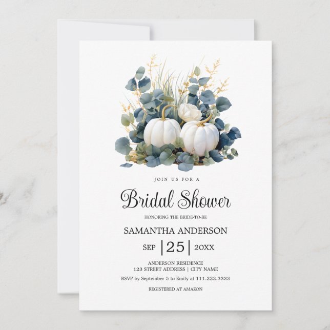 Herbstliche Liebe Weißer Kürbis Brautparty Einladung (Vorderseite)
