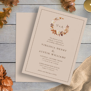Herbstliche monogrammierte Hochzeit Einladung