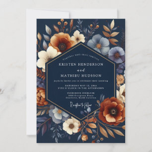 Herbstliche Navy-Blütenhochzeit Einladung