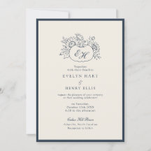 Herbstliche Navy-Monogramm-Hochzeitseinladung