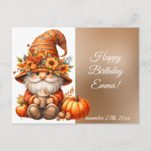 Herbstliche Niedliche Gnome Herbstlaub Geburtstag Postkarte