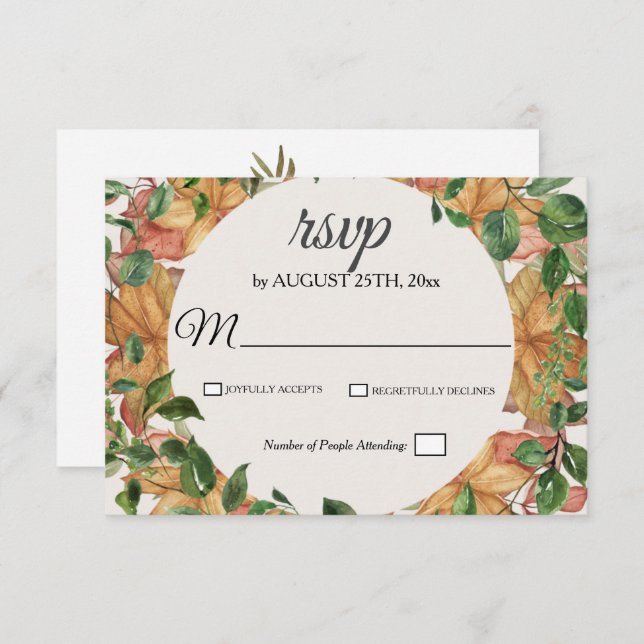 Herbstliche Orangefarbene Grünpflanzen Wasserfarbe RSVP Karte (Vorne/Hinten)