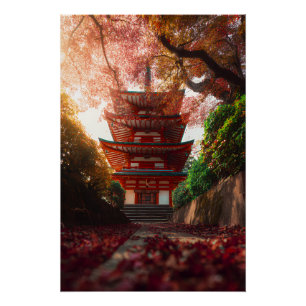 Herbstliche Pagode Tempel Treppe Leuchten Poster