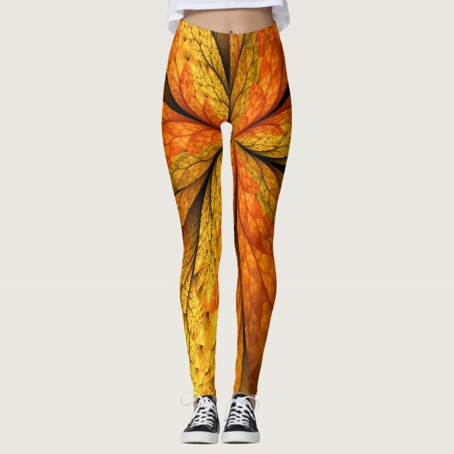 Herbstliche Pflanze, Modernes Abstraktes Fraktal Leggings (Vorderseite)