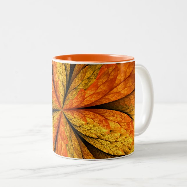Herbstliche Pflanze, Modernes Abstraktes Fraktal Zweifarbige Tasse (VorderseiteRechts)