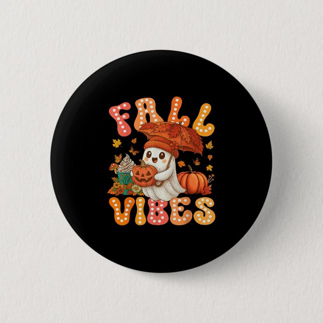Herbstliche Retro-Kürbis-Cute-Geist-Herbst-Liebe Button (Vorderseite)