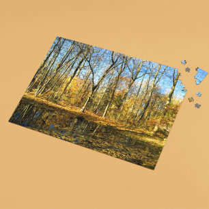 Herbstliche Ruhe: Ruhige Reflektionen am Teich Puzzle
