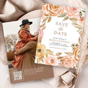 Herbstliche rustikale erdige Blumenhochzeitsfotos Save The Date