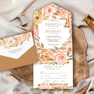 Herbstliche Rustikale Erdige Florale Hochzeit All In One Einladung