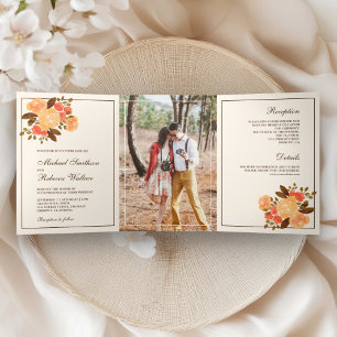 Herbstliche Rustikale Florale Foto-Hochzeit Dreifach Gefaltete Einladung