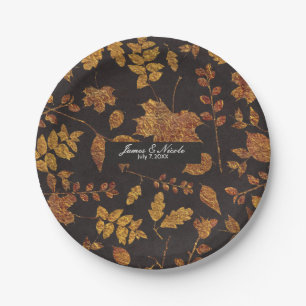 Herbstliche Rustikale Goldene Blätter Elegante Hoc Pappteller