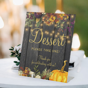 Herbstliche rustikale Holz-Hochzeits-Dessert-Tafel Sockelschild