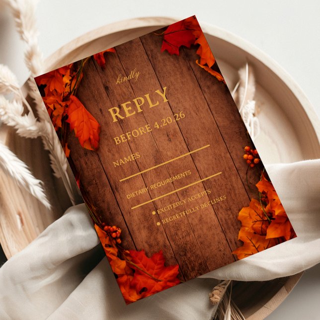 Herbstliche Rustikale Holzblätter RSVP Karte (Von Creator hochgeladen)