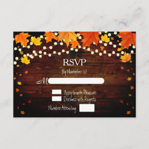 Herbstliche Rustikale Lichterketten & Blätter RSVP Karte
