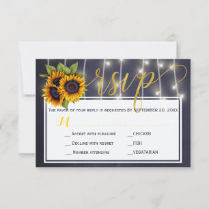 Herbstliche rustikale Navy-Sonnenblumen-Hochzeit R RSVP Karte
